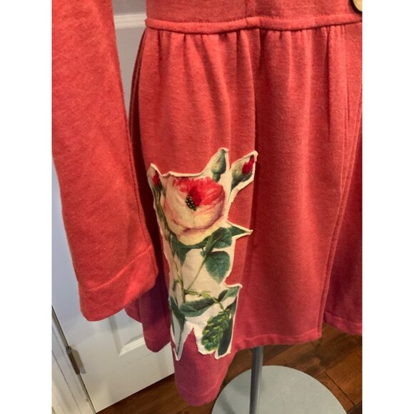 Nick & Mo Light Red Wooden Button Coat w/ Floral Patch, Size Small - Picture 3 of 7